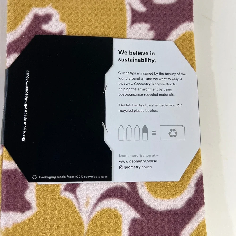 Geometry Tea Towel Abstract Floral Mustard Purple NIP 18 x 30
